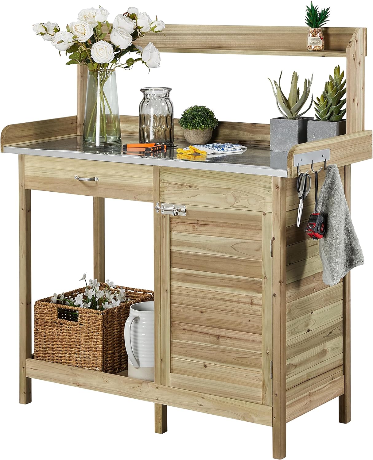 Garden Bench Metal - Outdoor Potting Bench Table, Garden Work