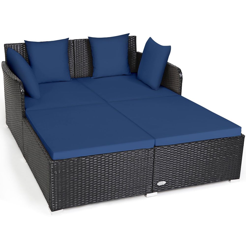 Outdoor Daybed Sofa - Outdoor Patio Rattan Daybed, Sponge Cushioned