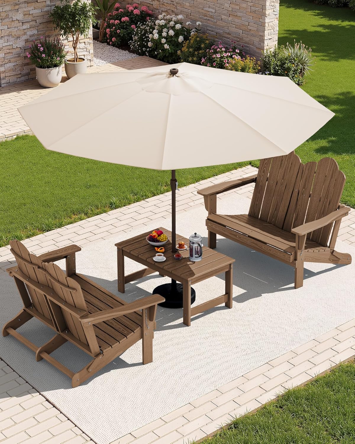 Garden Bench Metal - Folding Adirondack Bench, HDPE All-Weather Adirondack