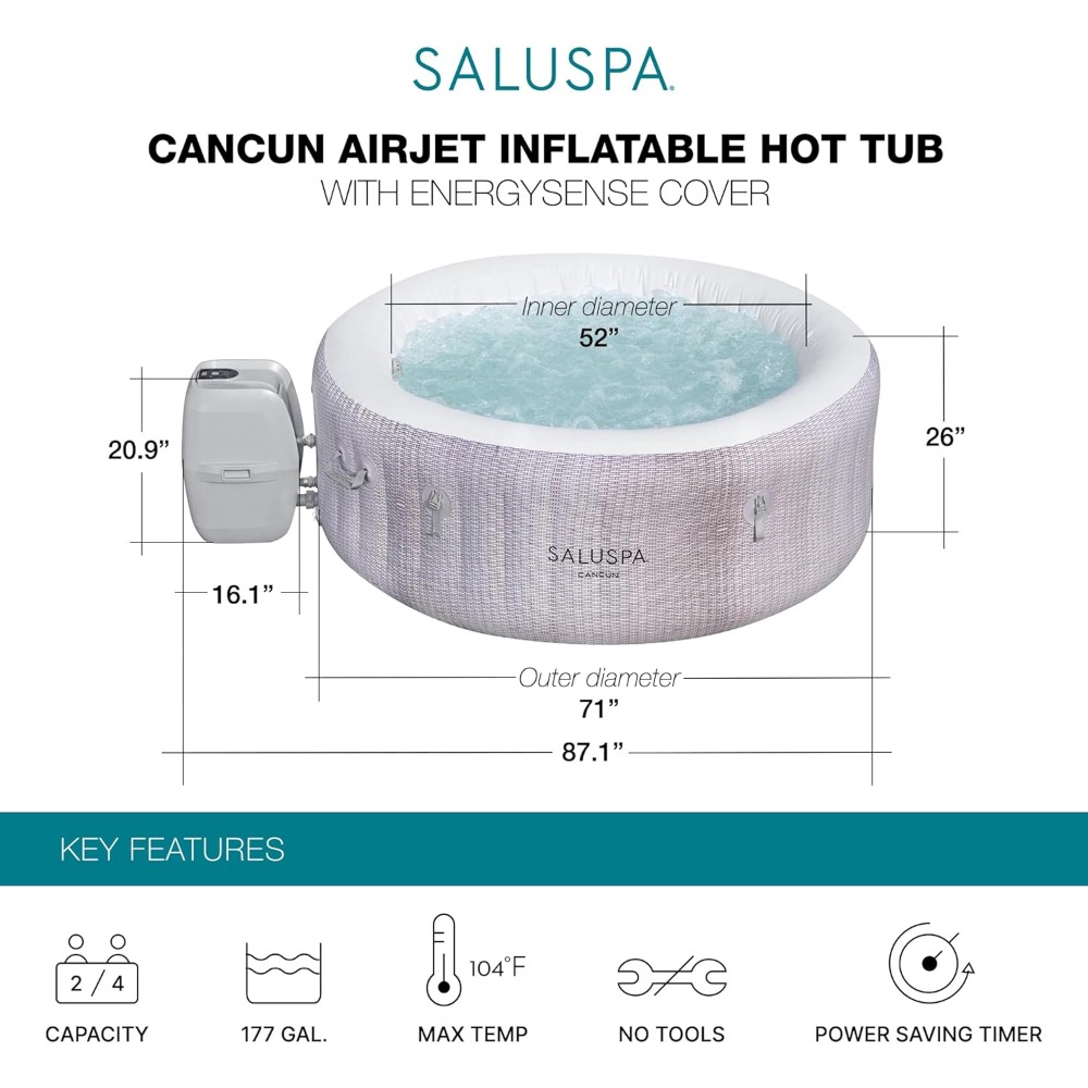 SaluSpa Cancun 2-4 Person Infl – обзор и цена Inflatable Hot Tub