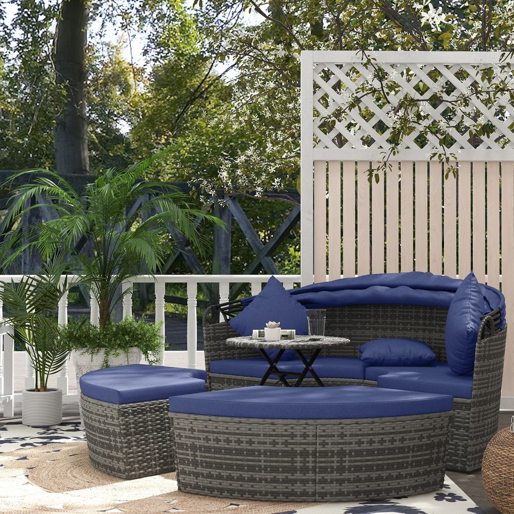 4 Piece Round Rattan Daybed, C – обзор и цена Outdoor Furniture Sofa