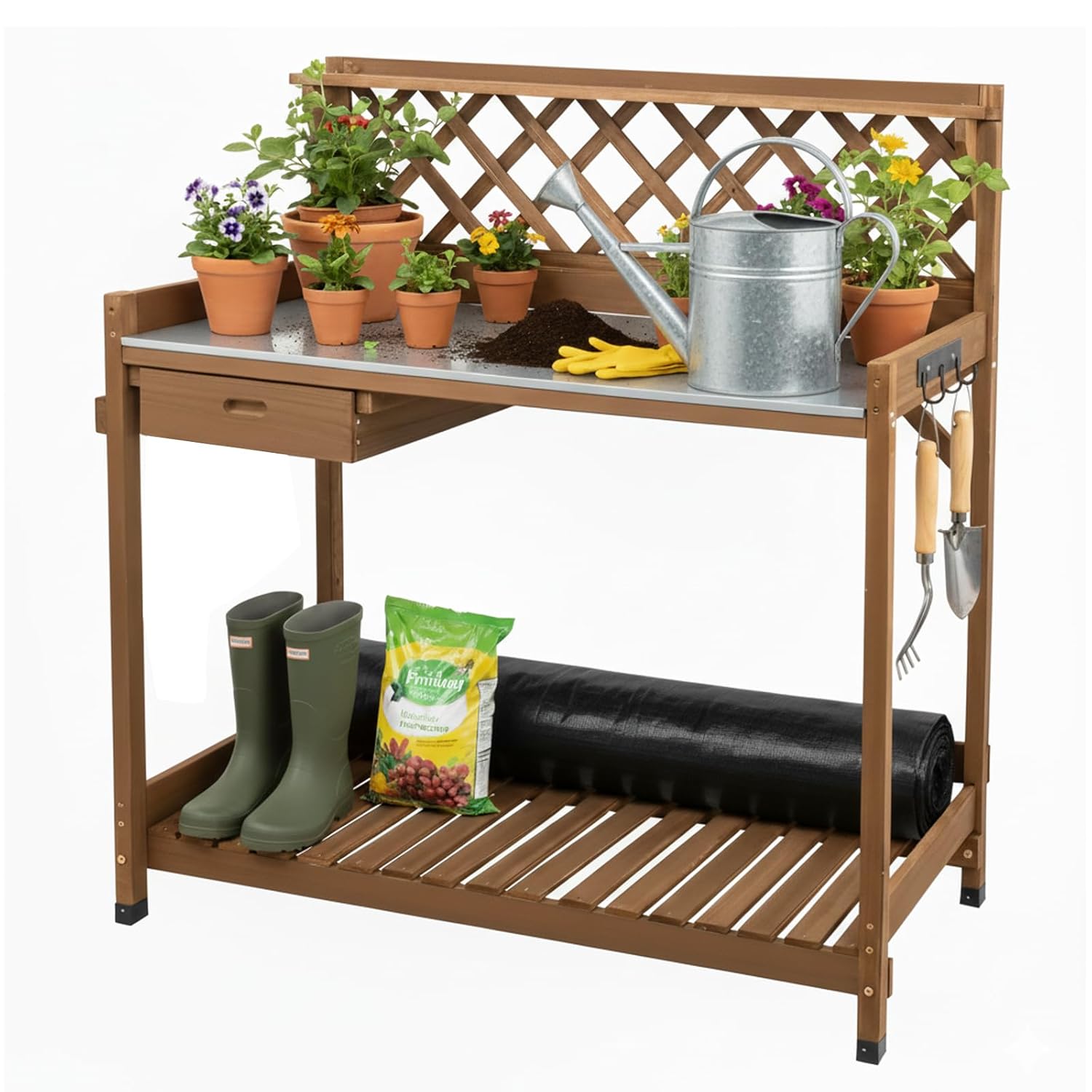 Natural Wood Potting Bench wit – обзор и цена Garden Bench Metal