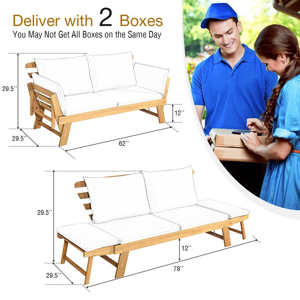 Convertible Acacia Wood Patio  – обзор и цена Outdoor Daybed Sofa